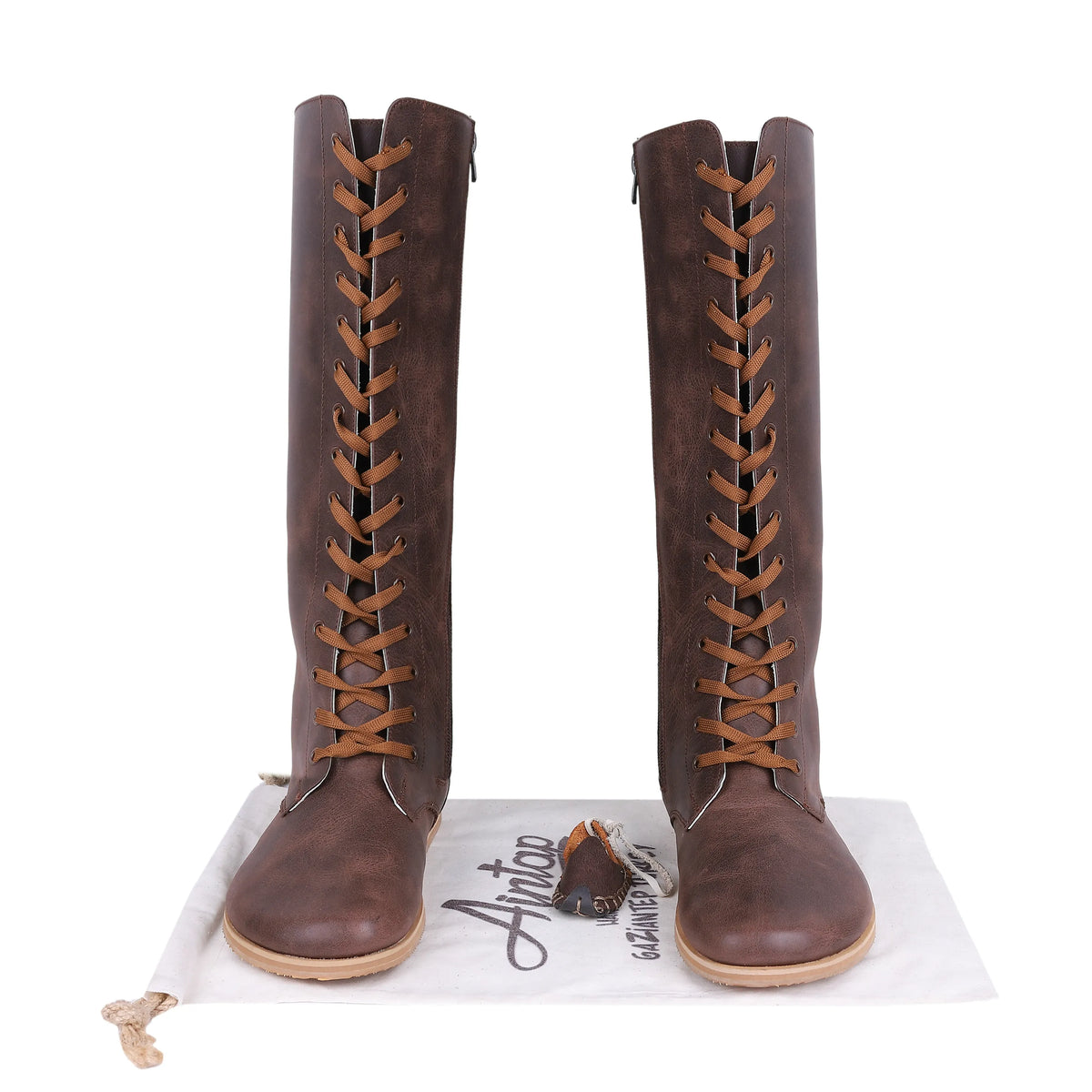 Crazy Barefoot Lace Knee Boots Shoes – Eva Outsole – Dark Brown