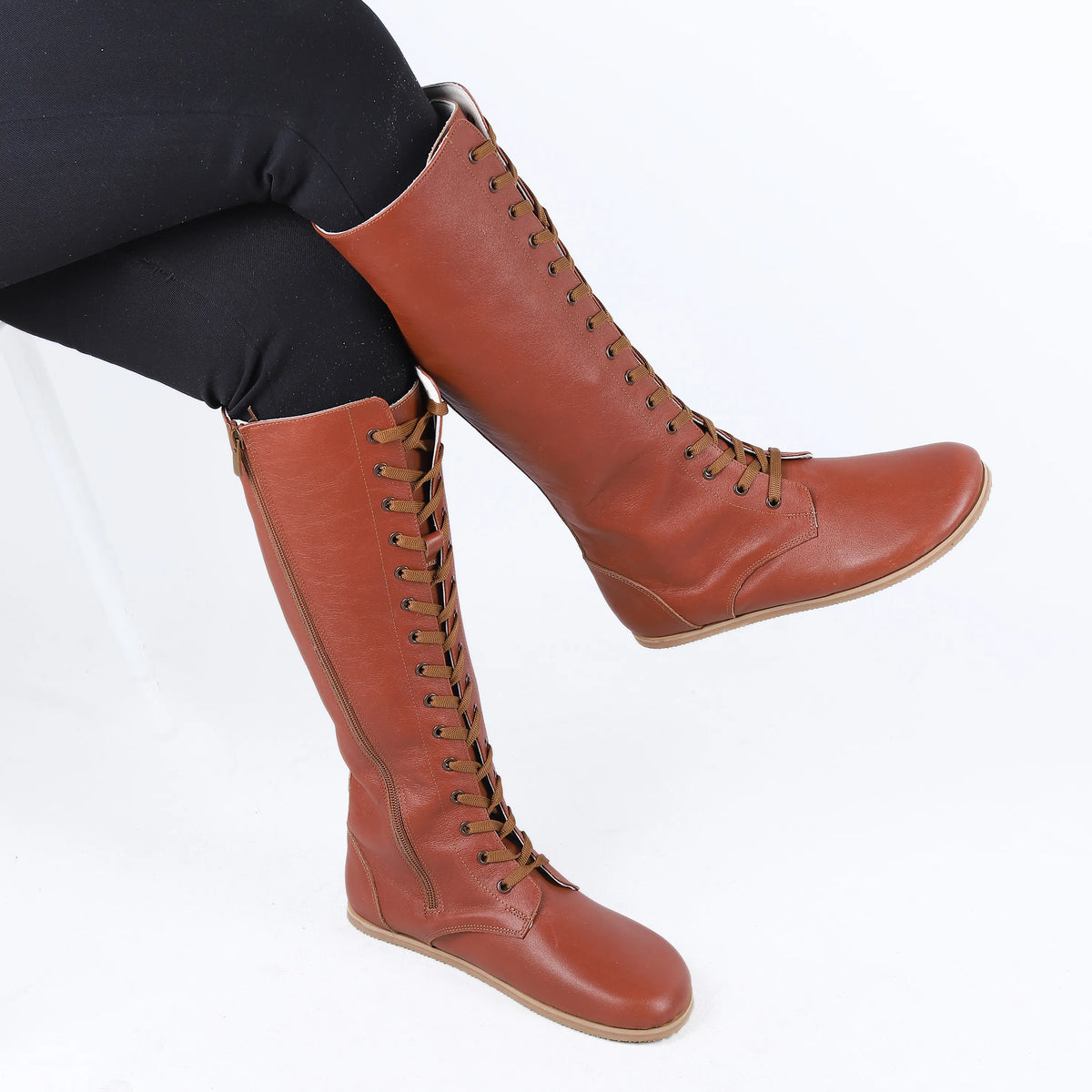 Smooth Barefoot Laces Knee Boots Shoes – Eva Outsole – Brown