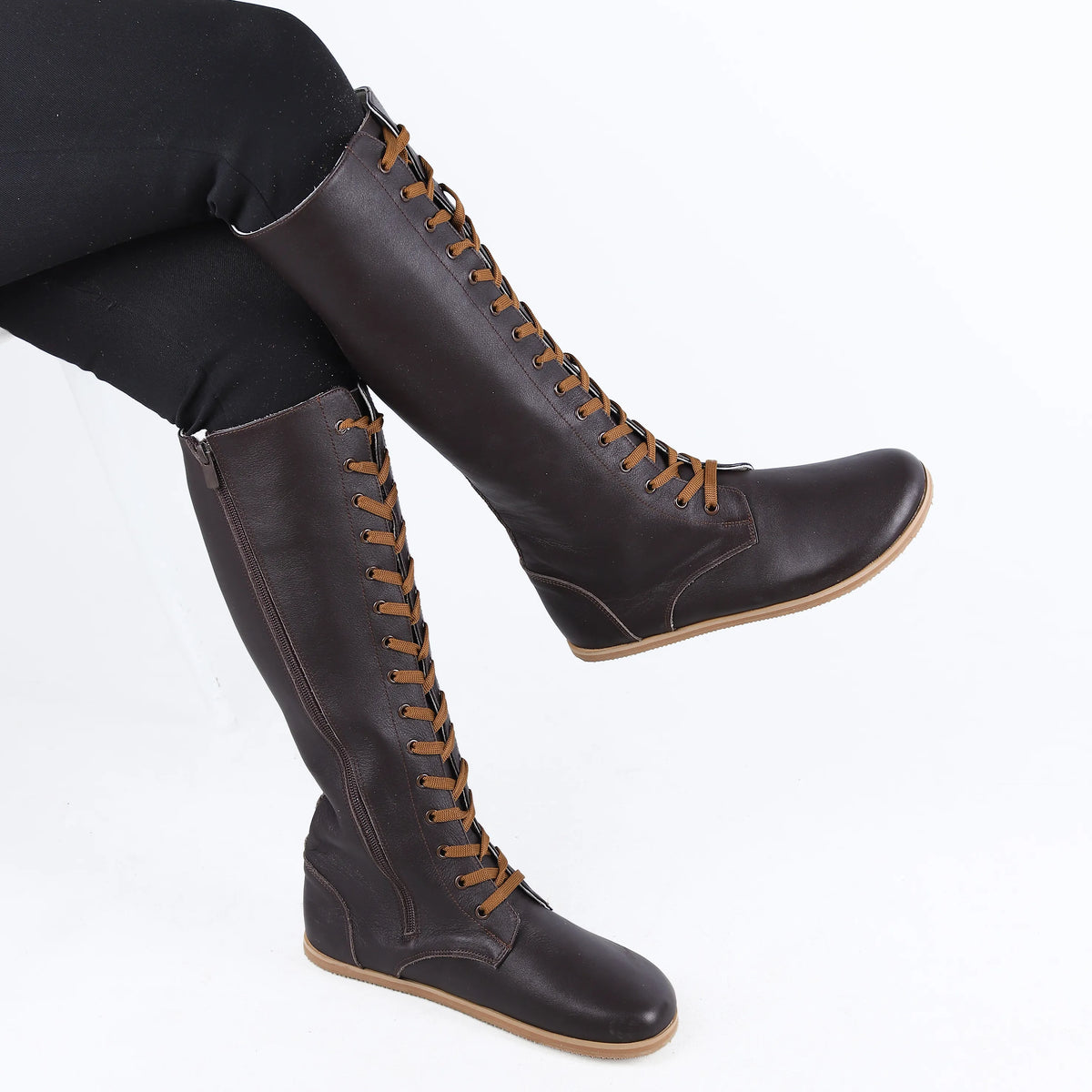 Smooth Barefoot Laces Knee Boots Shoes – Eva Outsole – Dark Brown