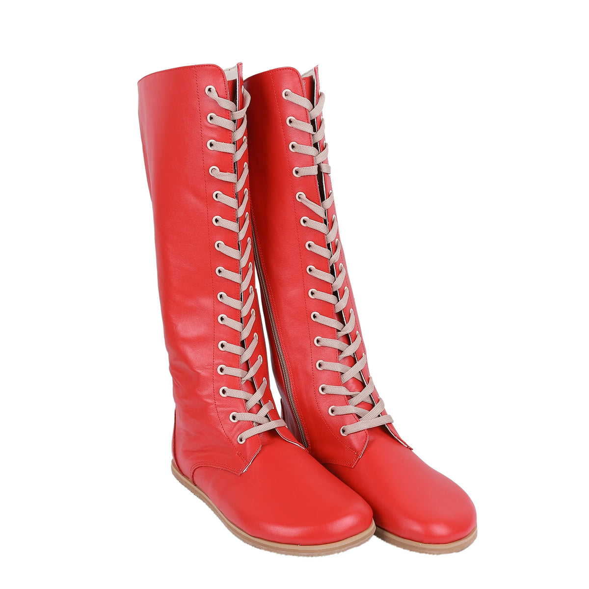 Smooth Barefoot Laces Knee Boots Shoes – Eva Outsole – Red