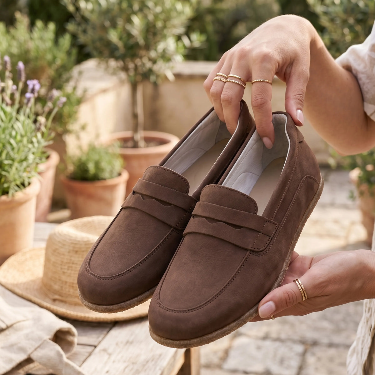 Nubuck Barefoot Penny Loafer Shoes – Classic Sole — Leather Sole – Brown