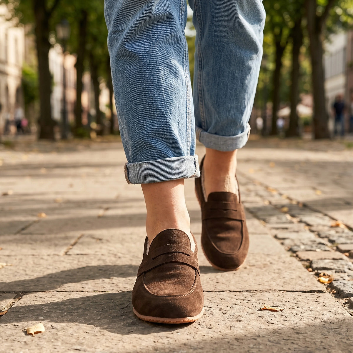 Suede Barefoot Penny Loafer Shoes – Rubber Sole – Brown