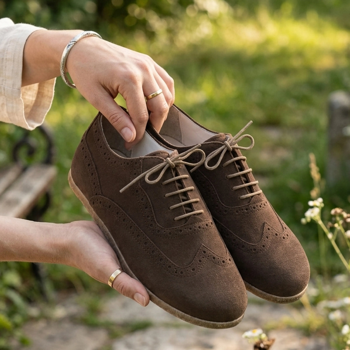 Suede Barefoot Moccasin Shoes – Classic Sole — Leather Sole – Brown