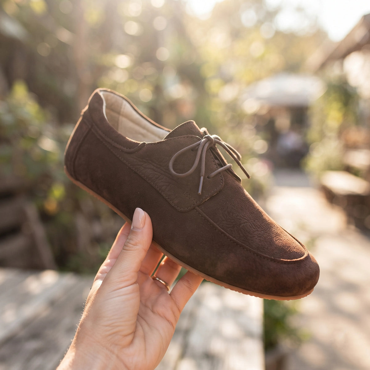Nubuck Barefoot Laces Penny Loafer Shoes – Rubber Sole – Brown