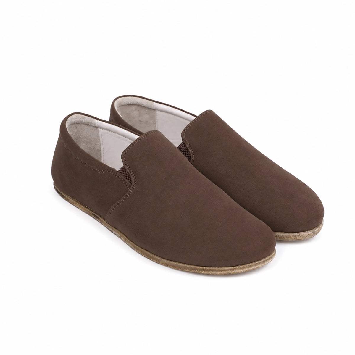 Nubuck Barefoot Slip-On Shoes – Classic Sole — Leather Sole – Brown