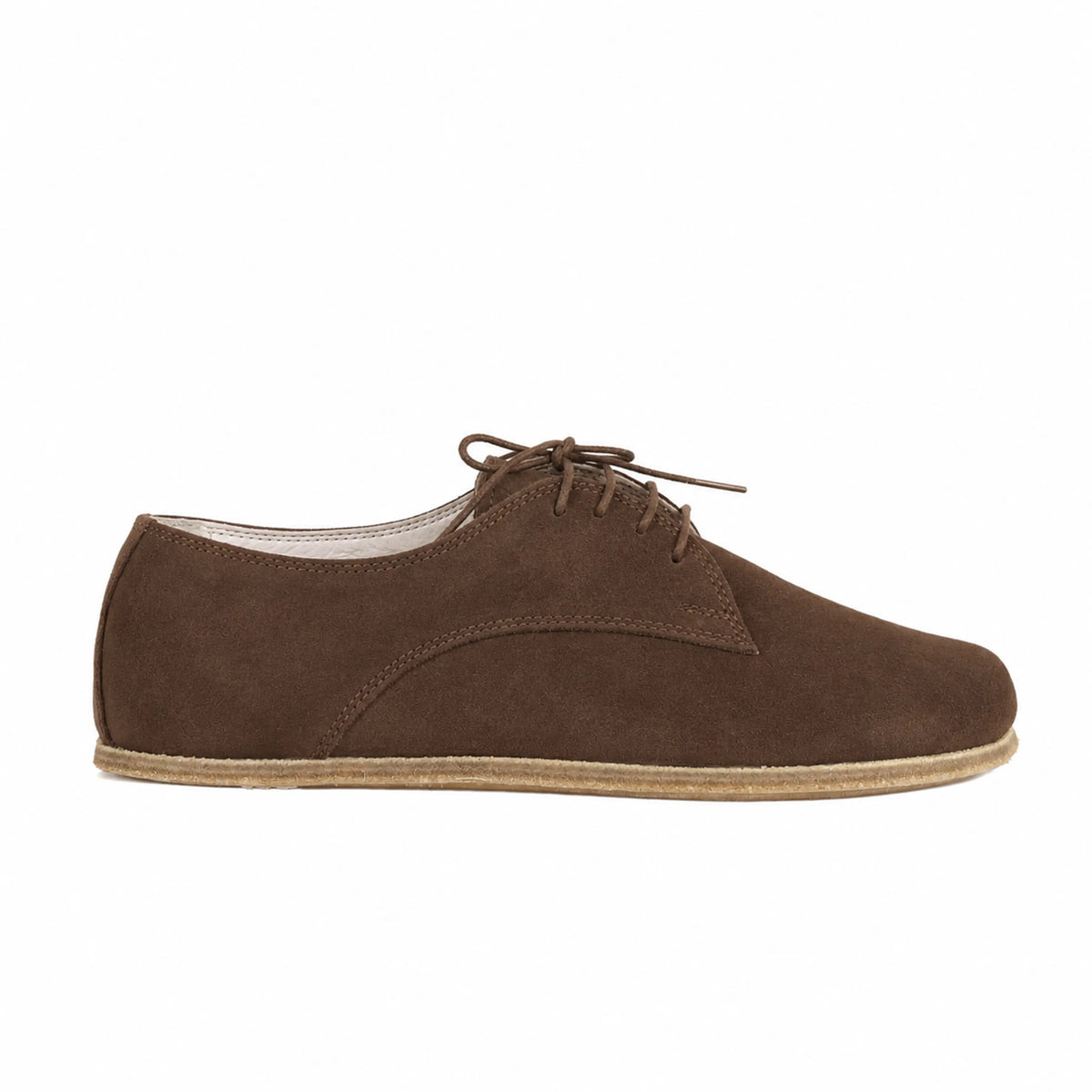 Suede Barefoot Oxford Shoes – Classic Sole — Leather Sole – Brown