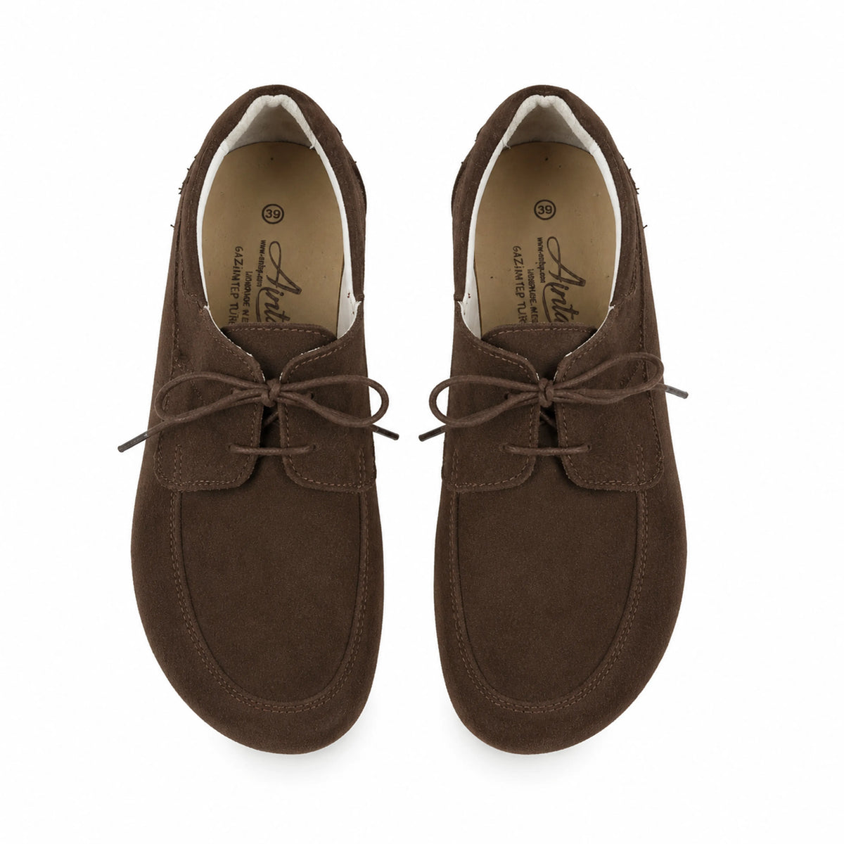 Suede Barefoot Laces Penny Loafer Shoes – Rubber Sole – Brown