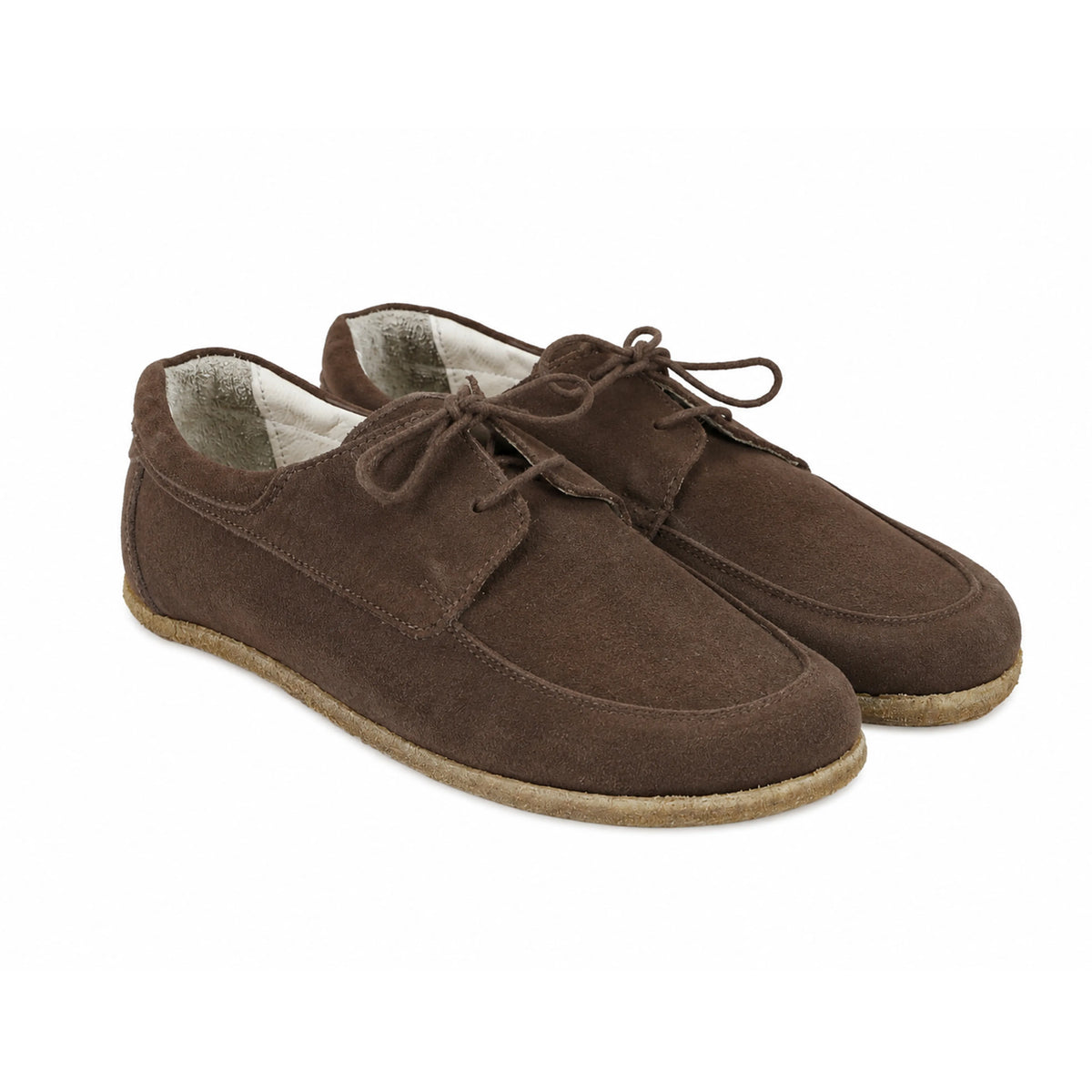 Suede Barefoot Laces Penny Loafer Shoes – Classic Sole — Leather Sole – Brown