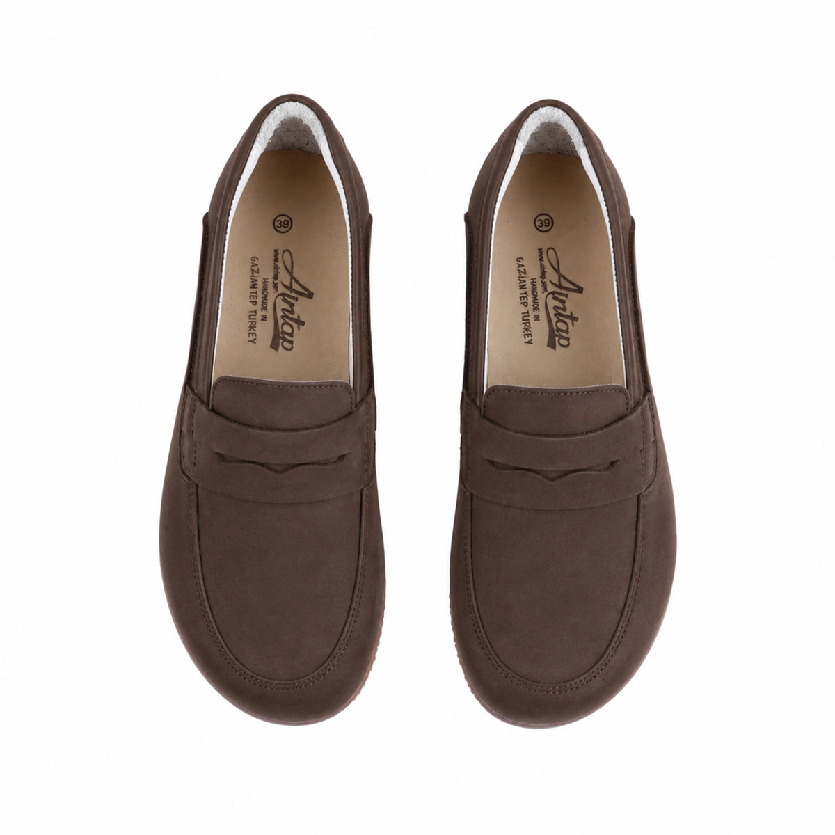 Nubuck Barefoot Penny Loafer Shoes – Rubber Sole – Brown