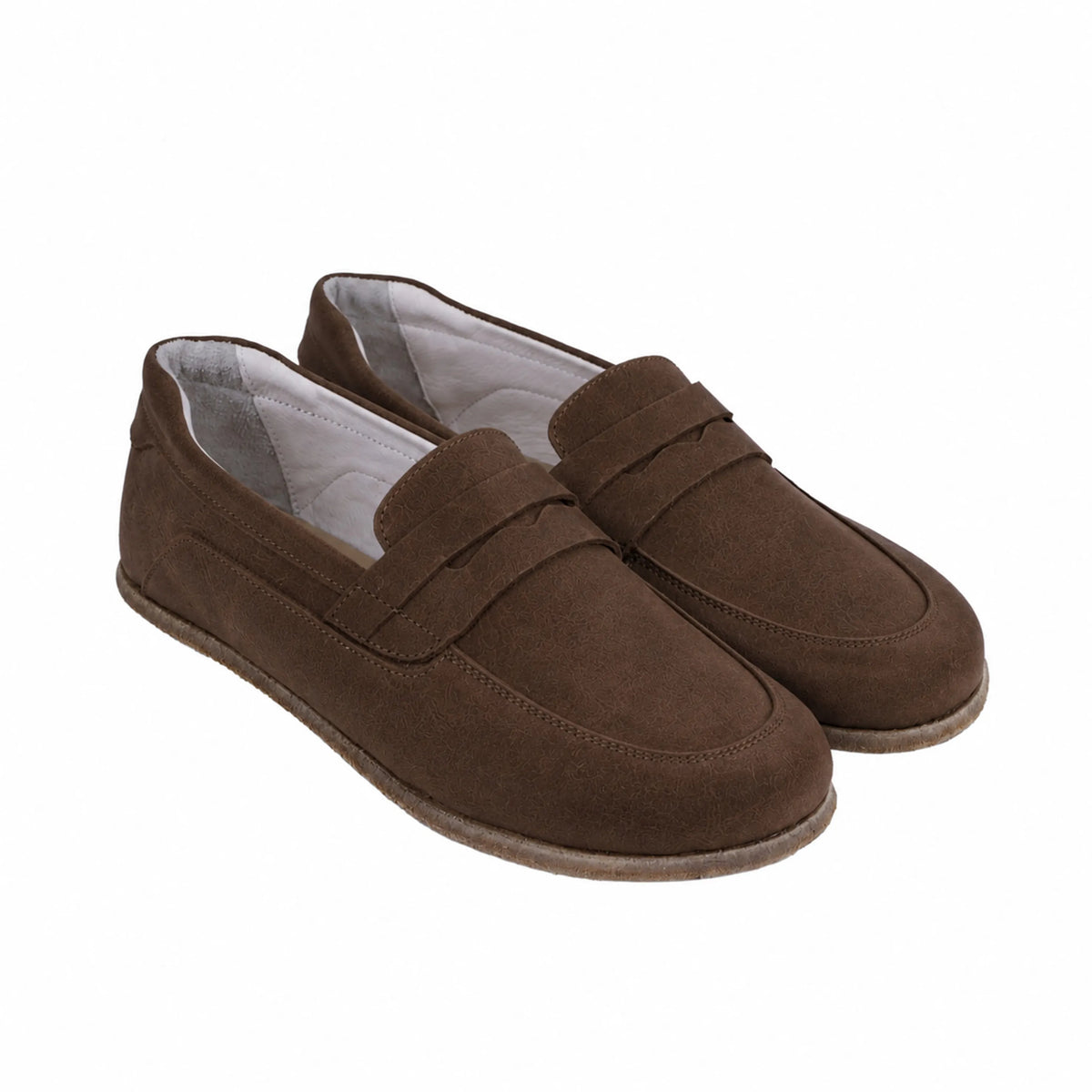 Suede Barefoot Penny Loafer Shoes – Classic Sole — Leather Sole – Brown