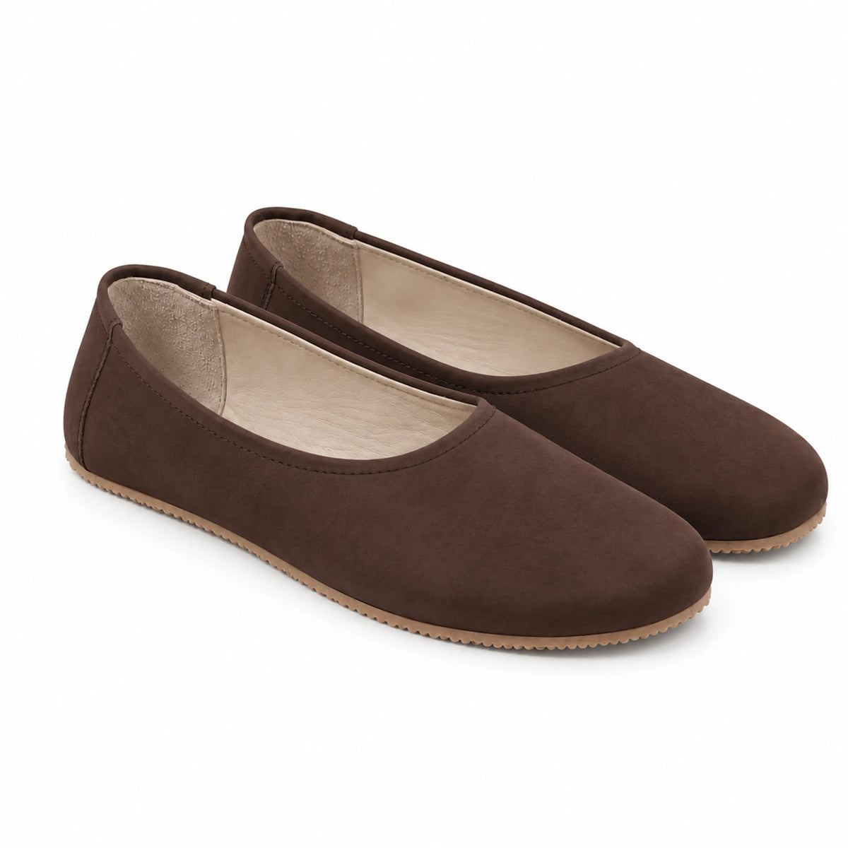 Nubuck Barefoot Ballet Shoes – Rubber Sole – Brown