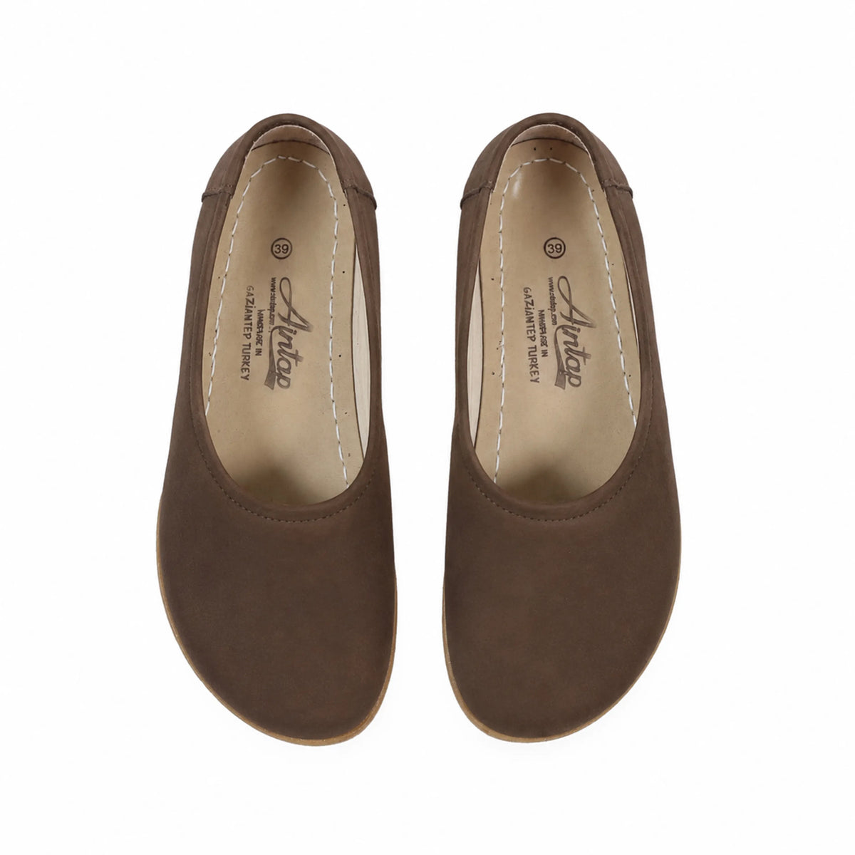 Nubuck Barefoot Ballet Shoes – Classic Sole — Leather Sole – Brown