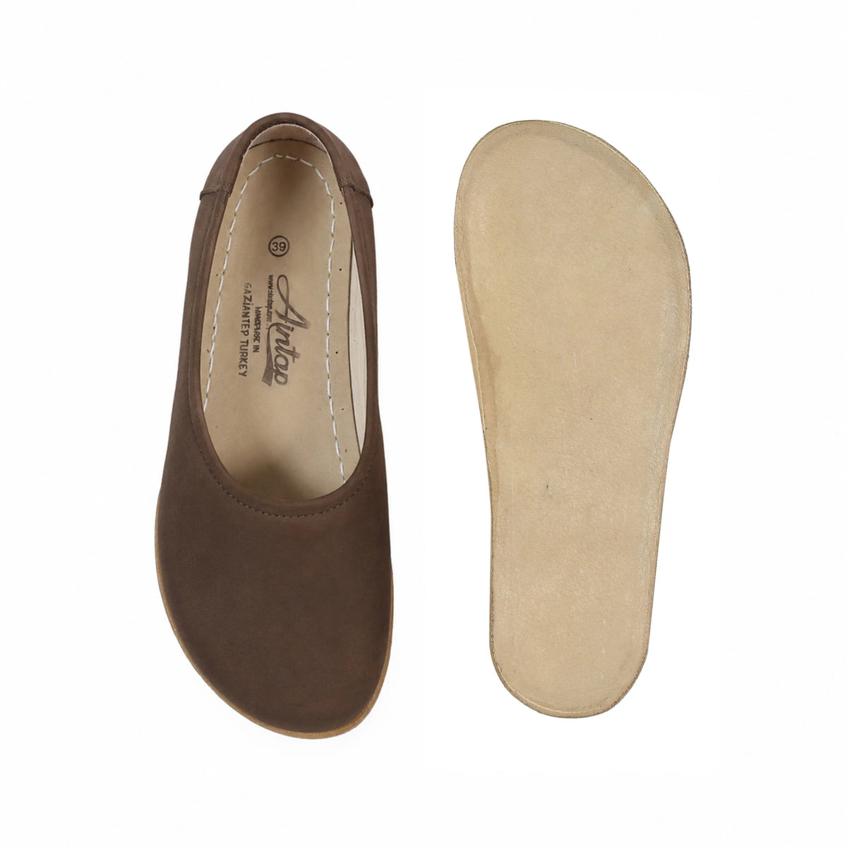 Nubuck Barefoot Ballet Shoes – Classic Sole — Leather Sole – Brown