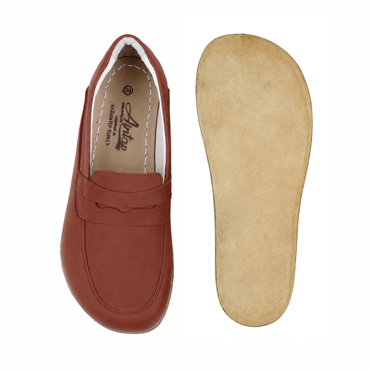 Smooth Barefoot Penny Loafer Shoes – Classic Sole — Leather Sole – Brown