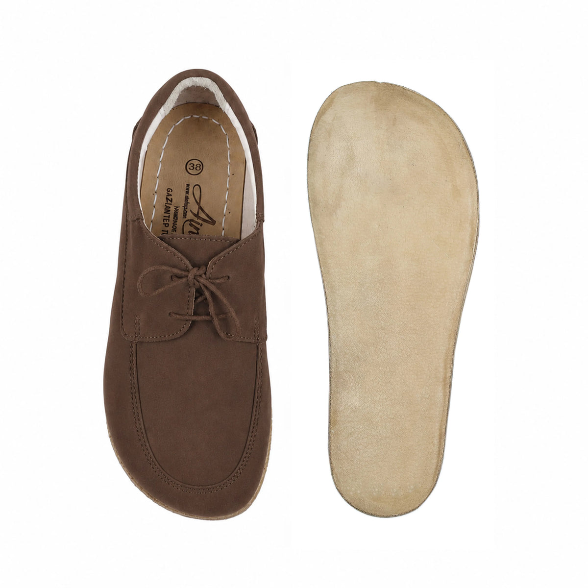 Nubuck Barefoot Laces Penny Loafer Shoes – Classic Sole — Leather Sole – Brown