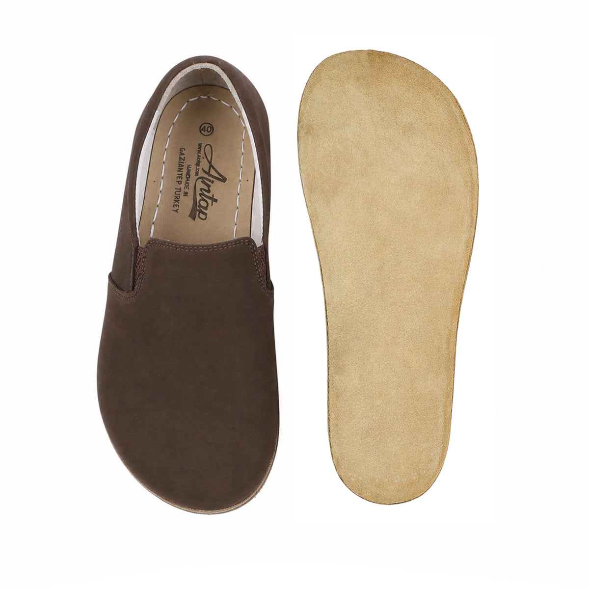 Nubuck Barefoot Slip-On Shoes – Classic Sole — Leather Sole – Brown