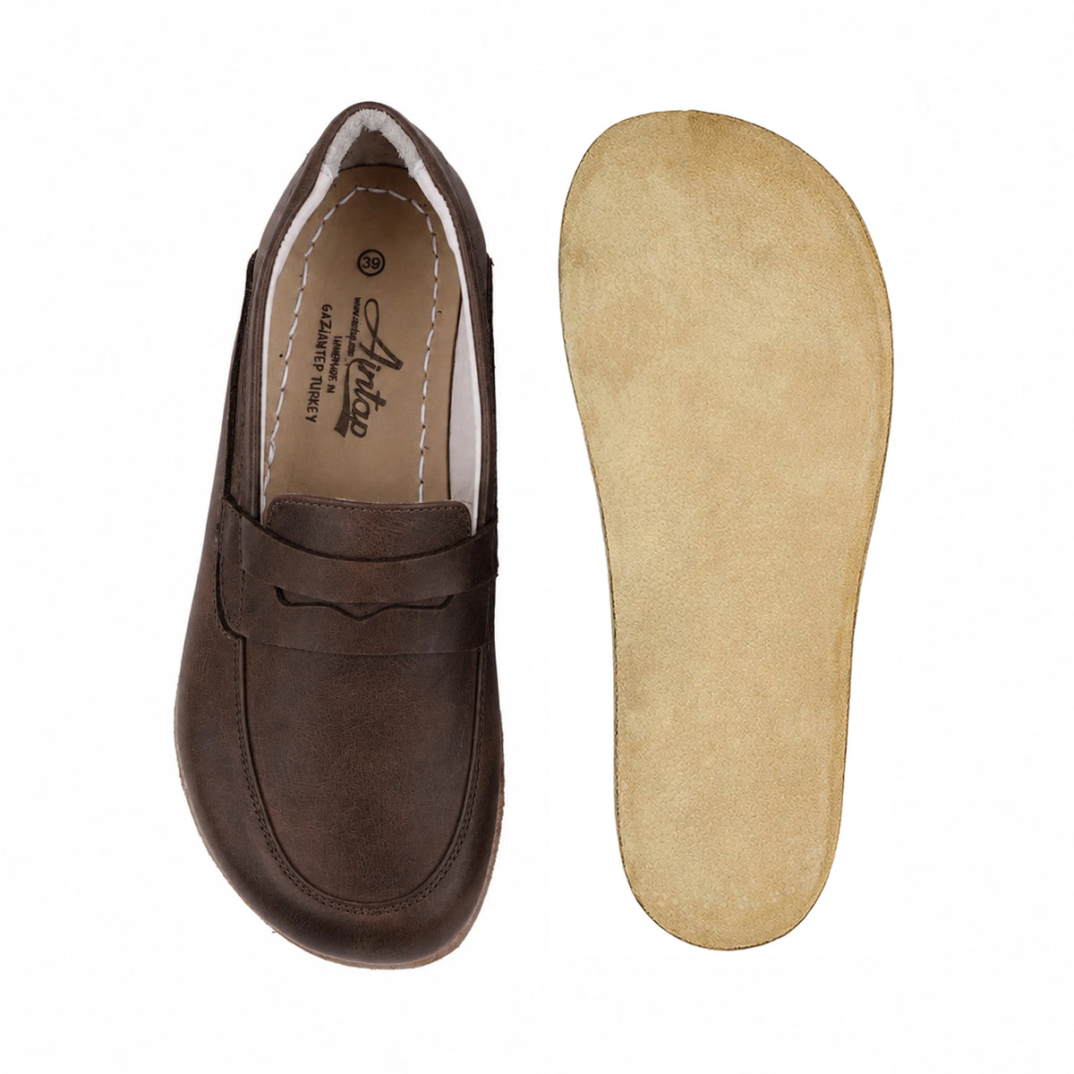 Crazy Barefoot Penny Loafer Shoes – Classic Sole — Leather Sole – Brown