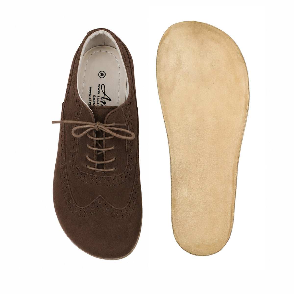 Suede Barefoot Moccasin Shoes – Classic Sole — Leather Sole – Brown