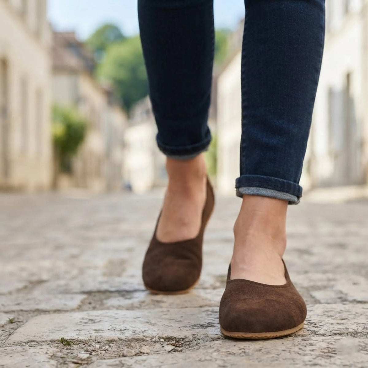 Suede Barefoot Ballet Shoes – Rubber Sole – Brown