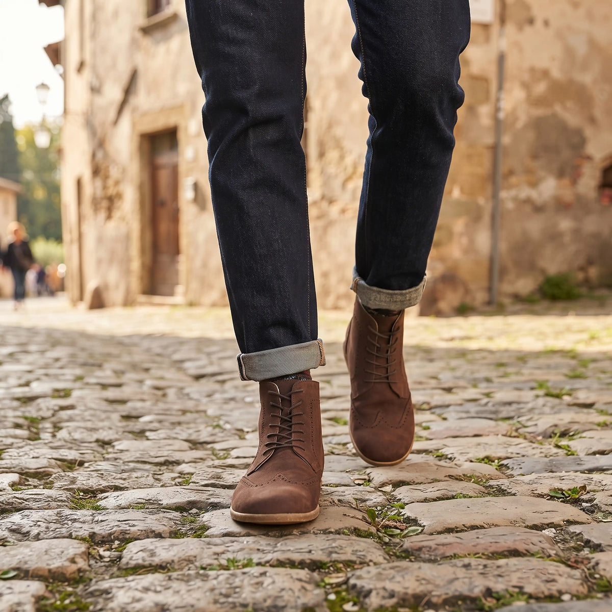 Nubuck Barefoot Moccasin Boots Shoes – Classic Sole — Leather Sole – Brown