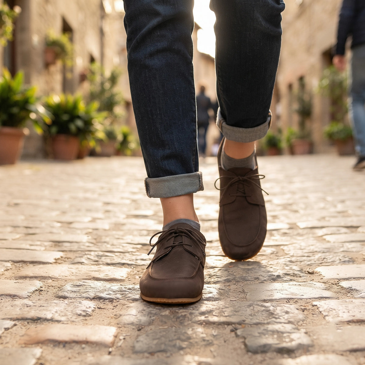 Nubuck Barefoot Laces Penny Loafer Shoes – Rubber Sole – Brown