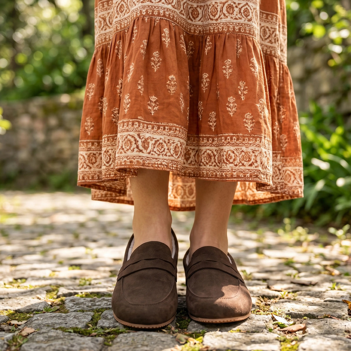 Suede Barefoot Penny Loafer Shoes – Rubber Sole – Brown