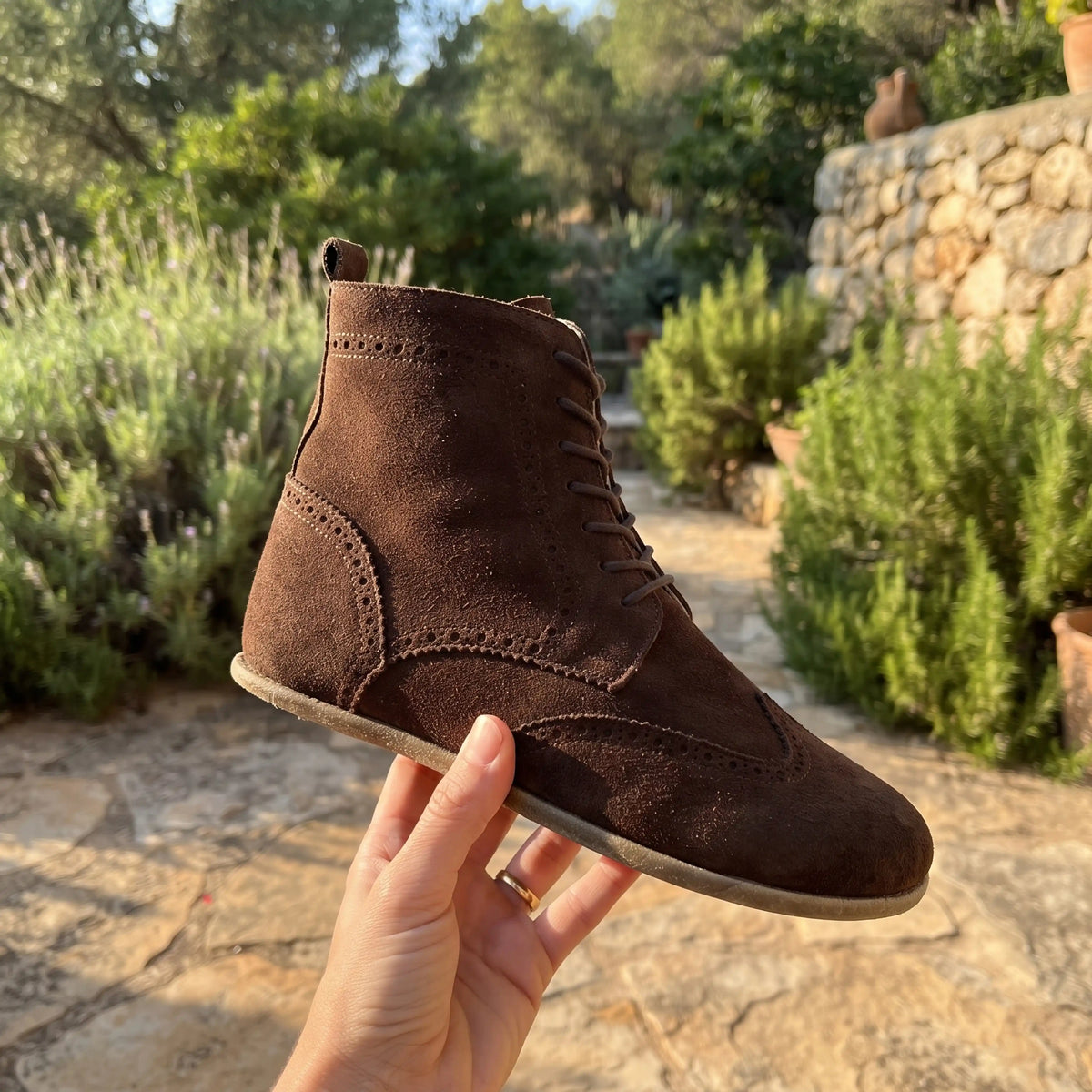 Suede Barefoot Moccasin Boots Shoes – Classic Sole — Leather Sole – Brown