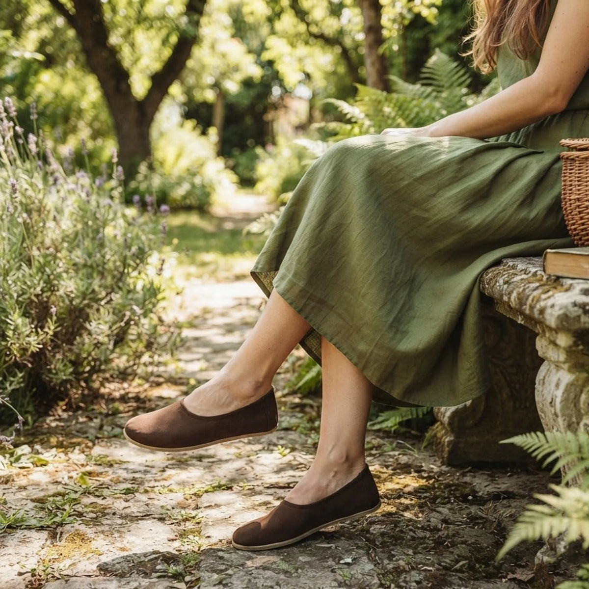 Suede Barefoot Ballet Shoes – Classic Sole — Leather Sole – Brown
