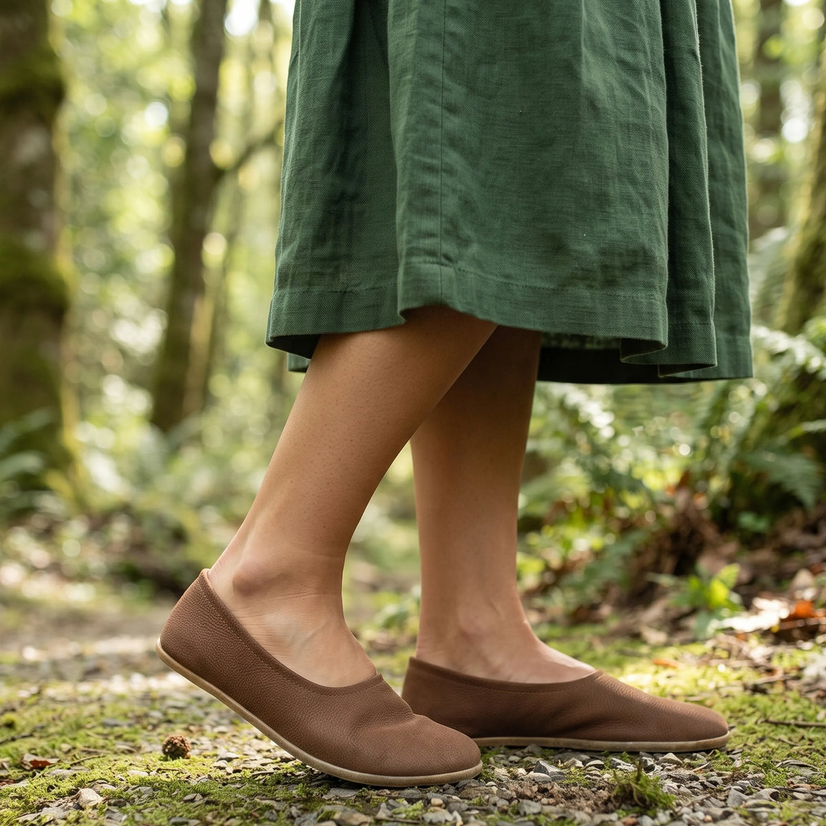 Nubuck Barefoot Ballet Shoes – Classic Sole — Leather Sole – Brown