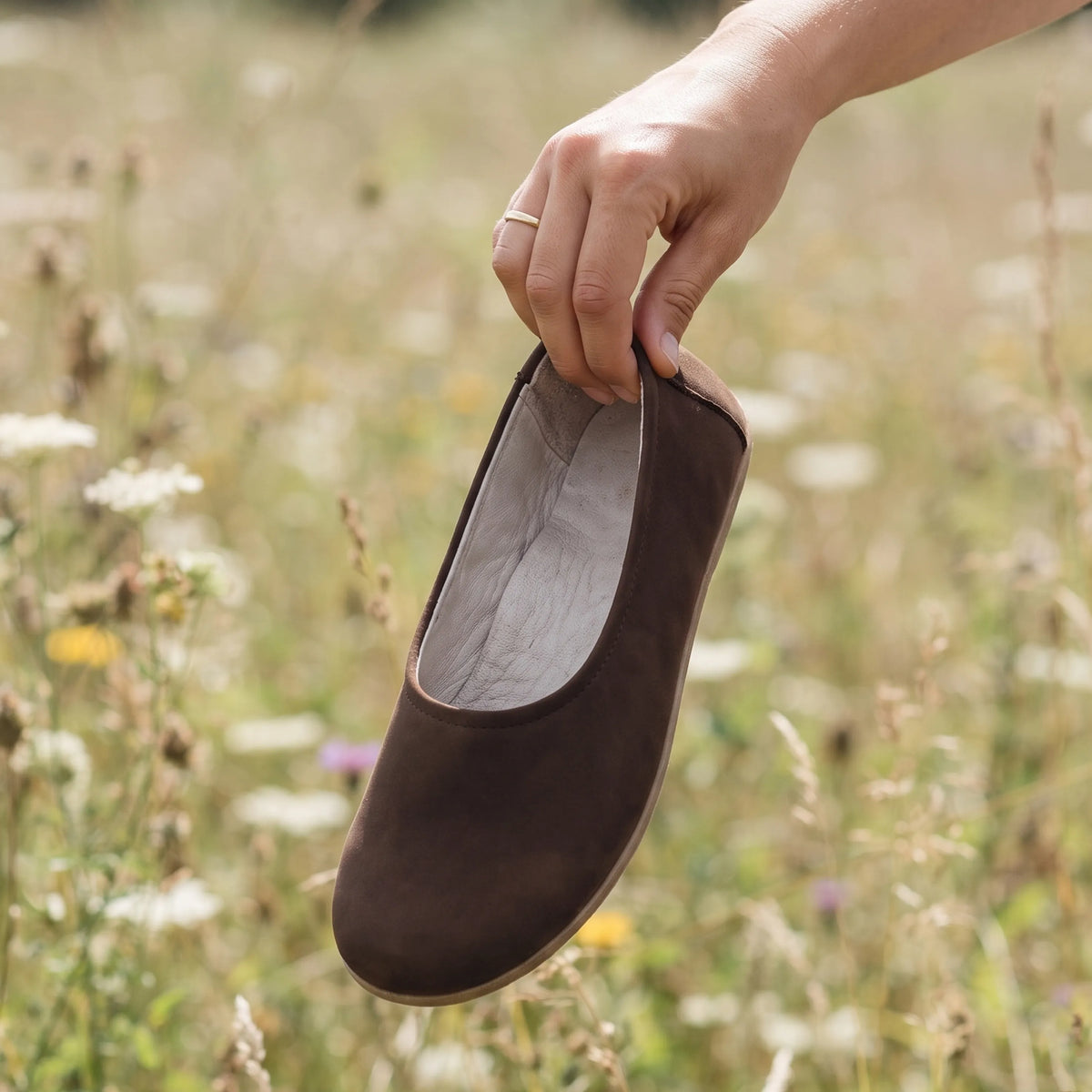 Nubuck Barefoot Ballet Shoes – Classic Sole — Leather Sole – Brown