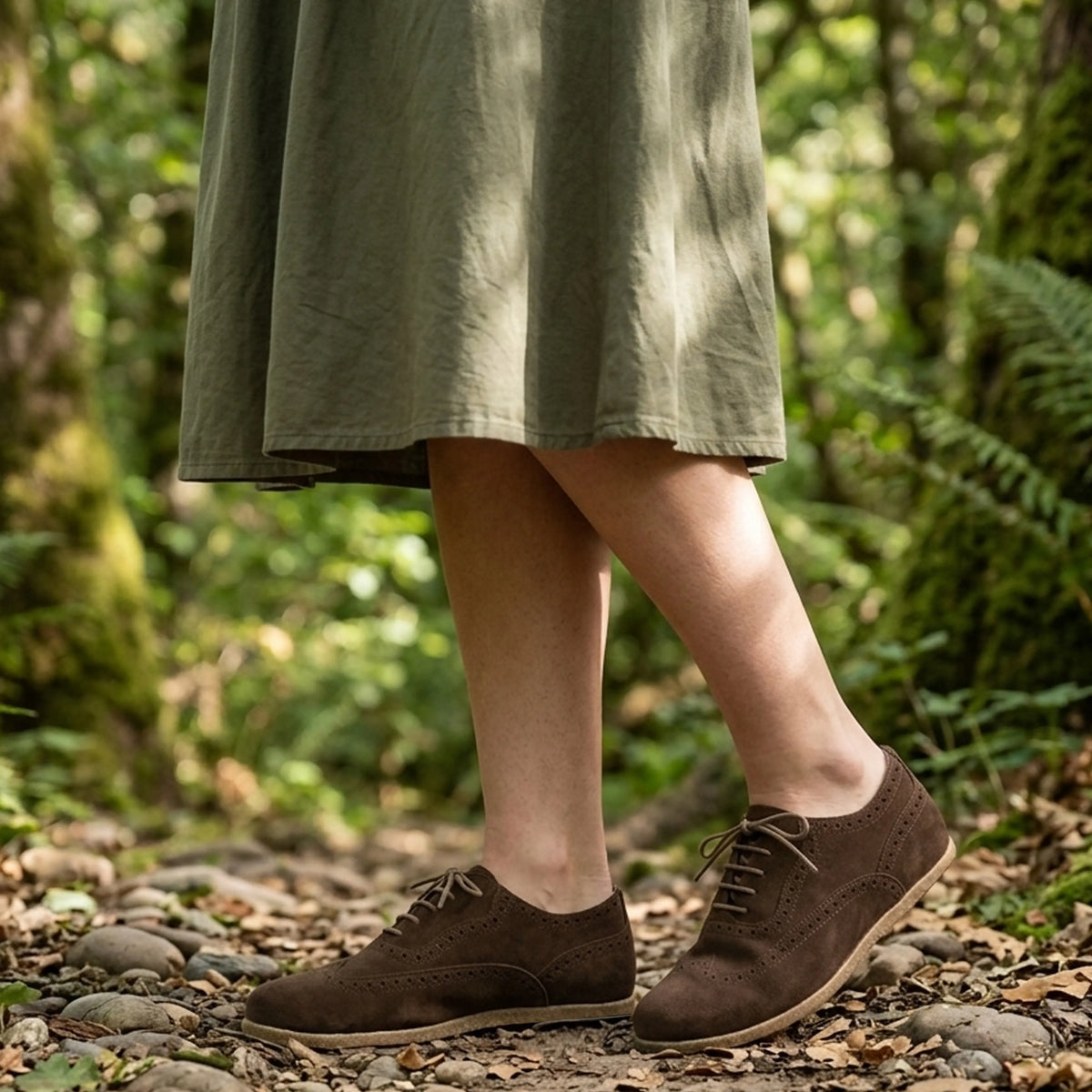 Suede Barefoot Moccasin Shoes – Classic Sole — Leather Sole – Brown