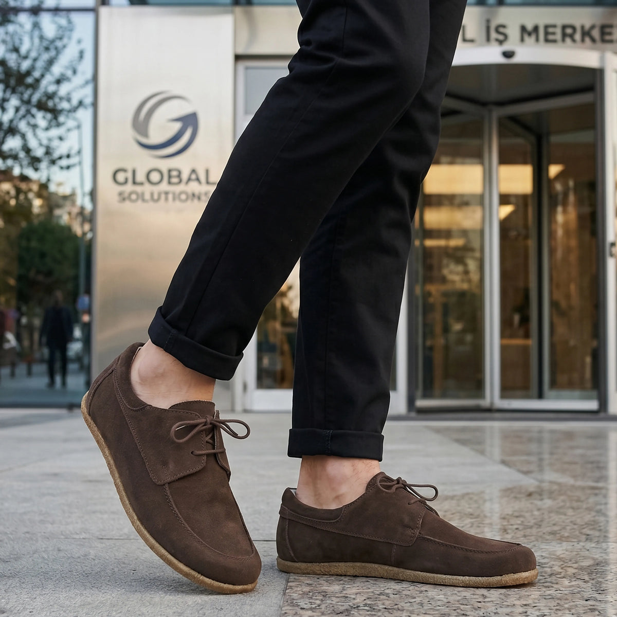 Suede Barefoot Laces Penny Loafer Shoes – Classic Sole — Leather Sole – Brown