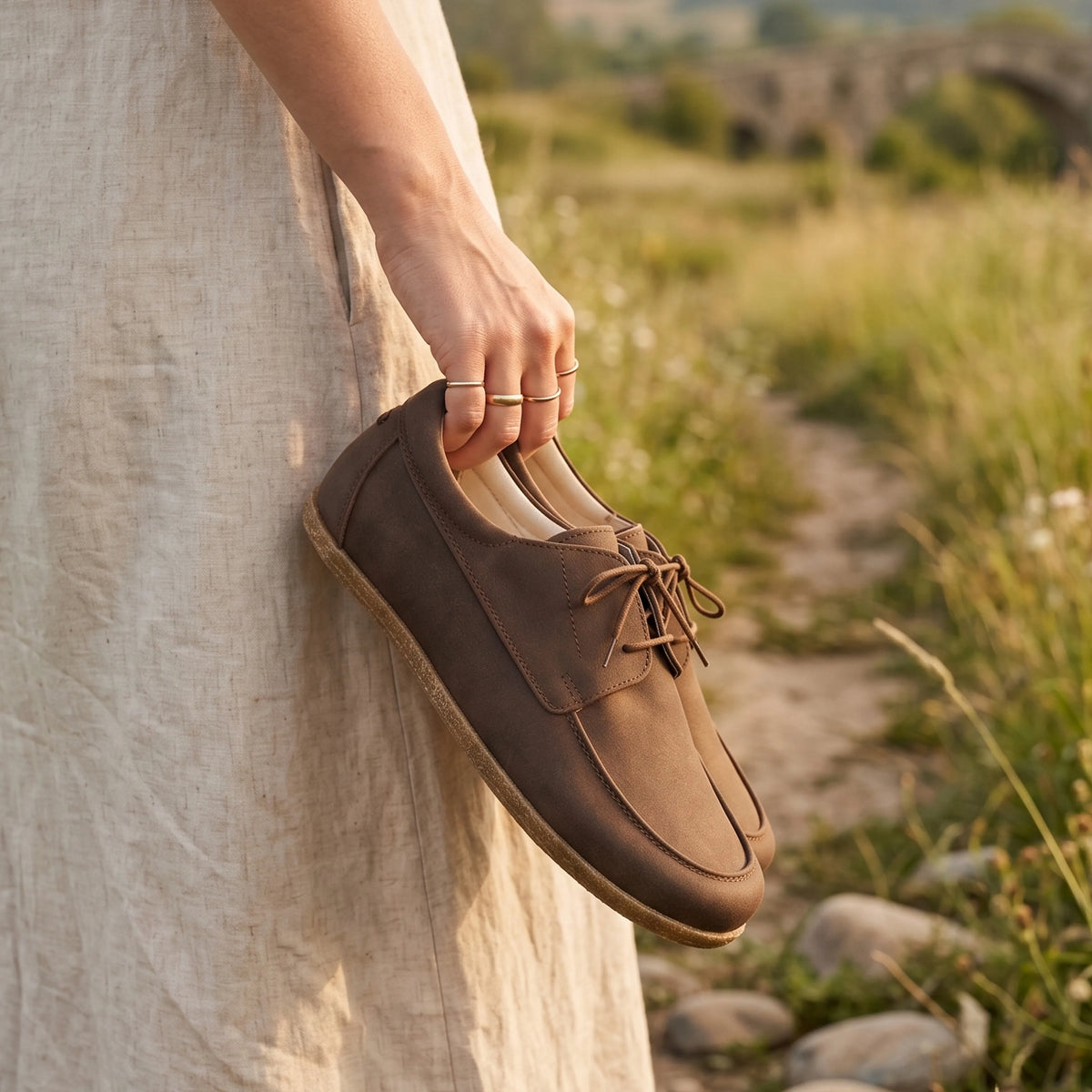 Crazy Barefoot Laces Penny Loafer Shoes – Classic Sole — Leather Sole – Brown