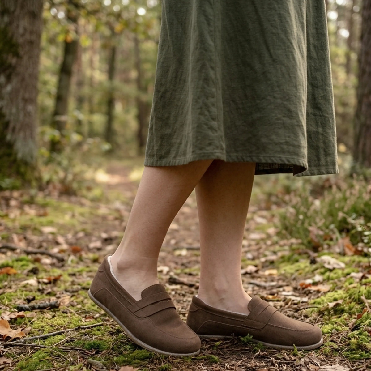 Suede Barefoot Penny Loafer Shoes – Classic Sole — Leather Sole – Brown