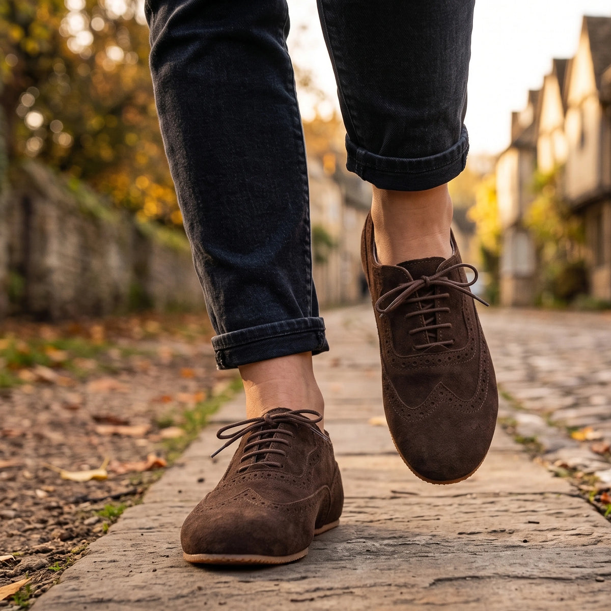 Suede Barefoot Moccasin Shoes – Rubber Sole – Brown