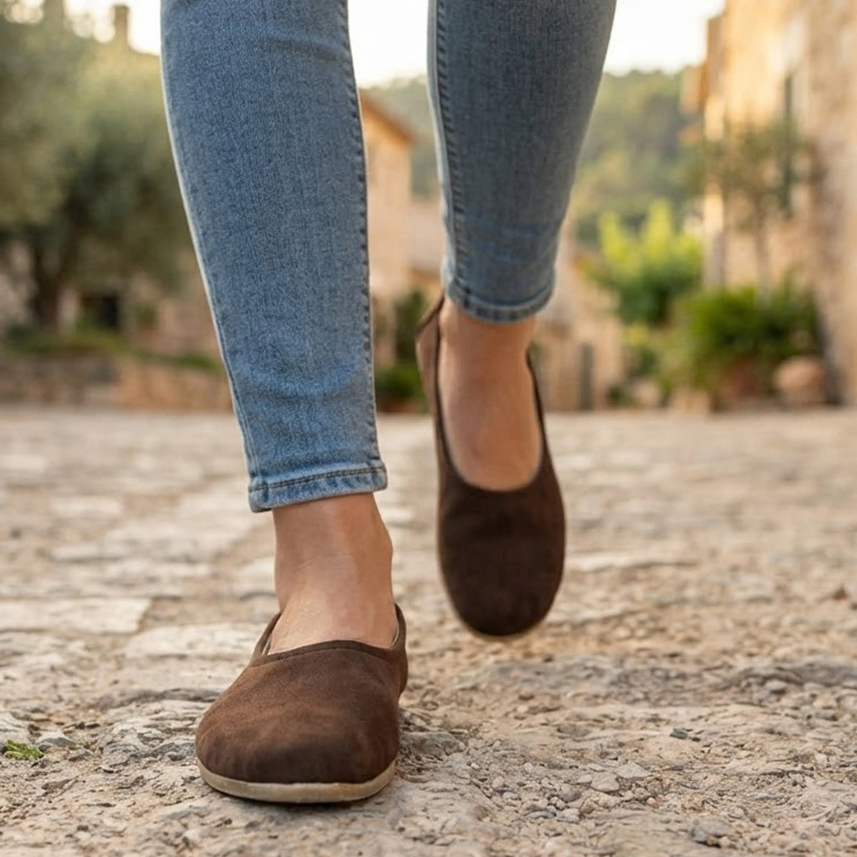 Suede Barefoot Ballet Shoes – Classic Sole — Leather Sole – Brown
