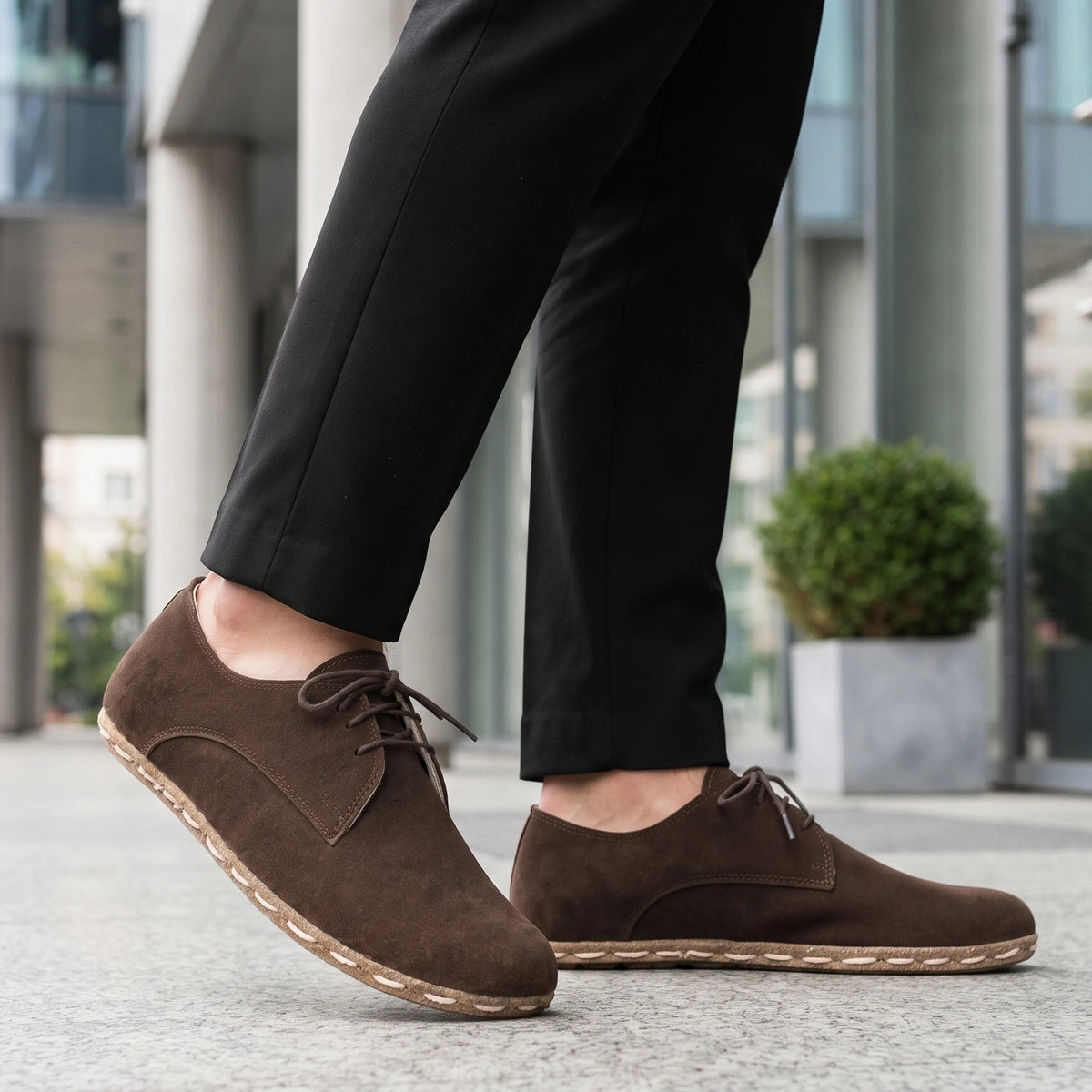 Suede Barefoot Oxford Shoes — Leather Sole – Brown