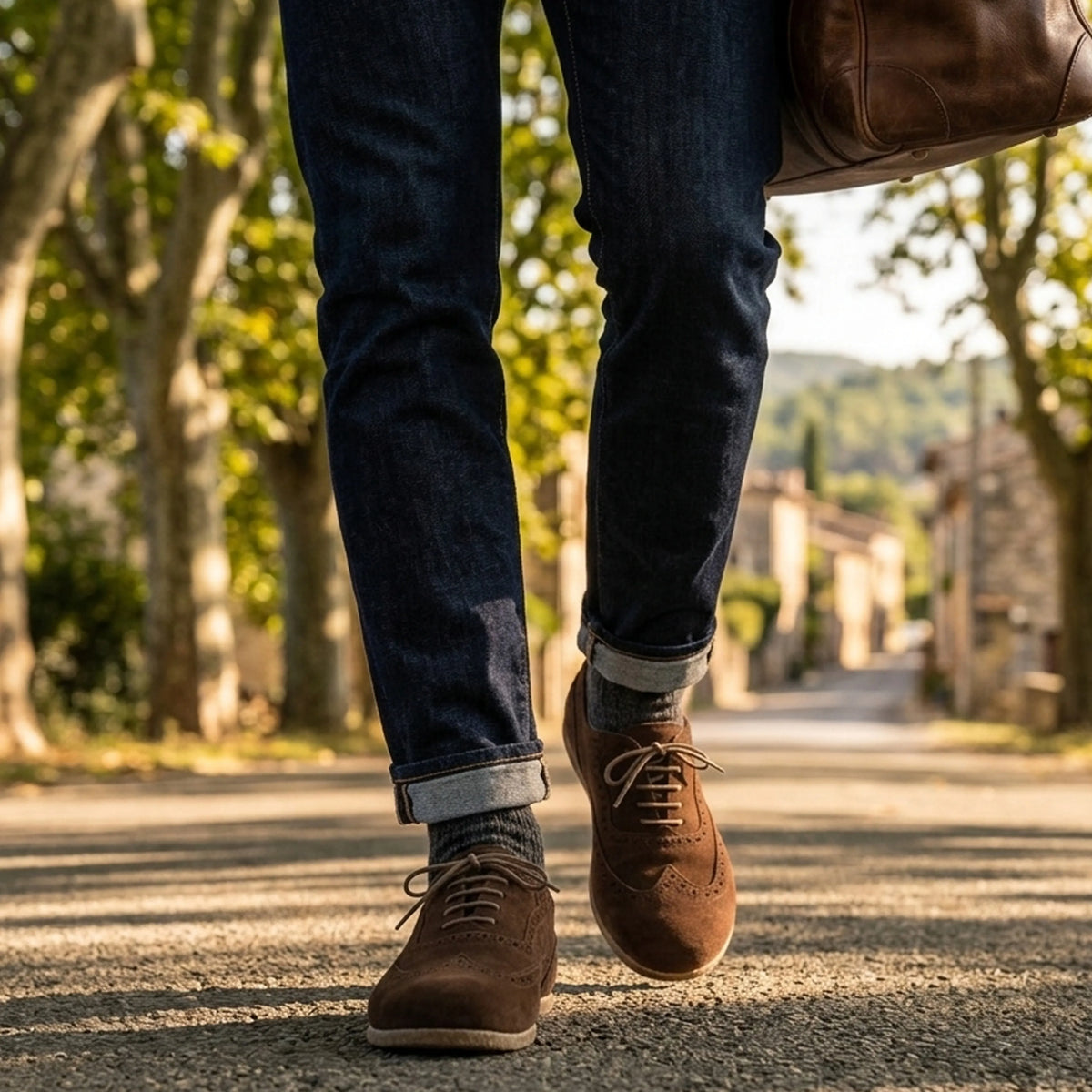 Suede Barefoot Moccasin Shoes – Classic Sole — Leather Sole – Brown