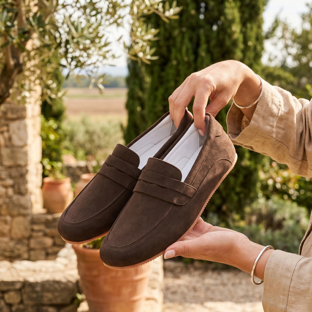Suede Barefoot Penny Loafer Shoes – Rubber Sole – Brown