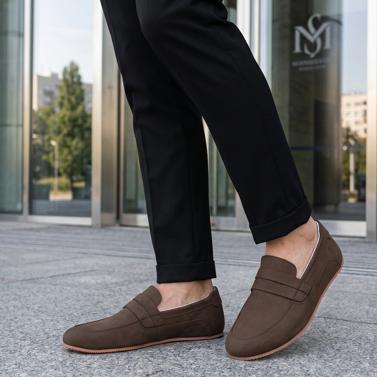 Nubuck Barefoot Penny Loafer Shoes – Rubber Sole – Brown