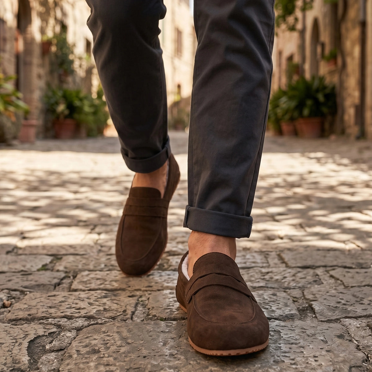 Suede Barefoot Penny Loafer Shoes – Rubber Sole – Brown