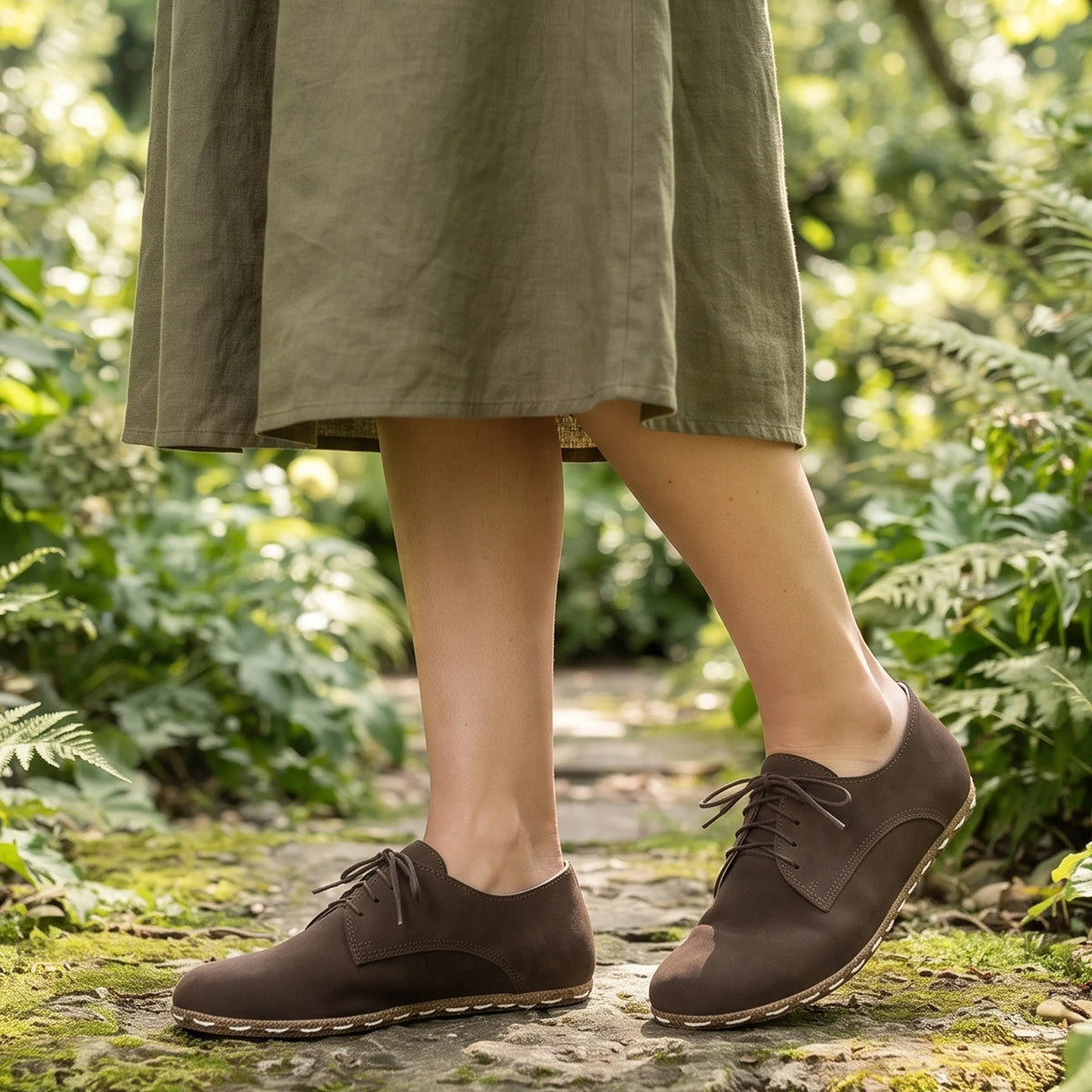 Nubuck Barefoot Oxford Shoes — Leather Sole – Brown