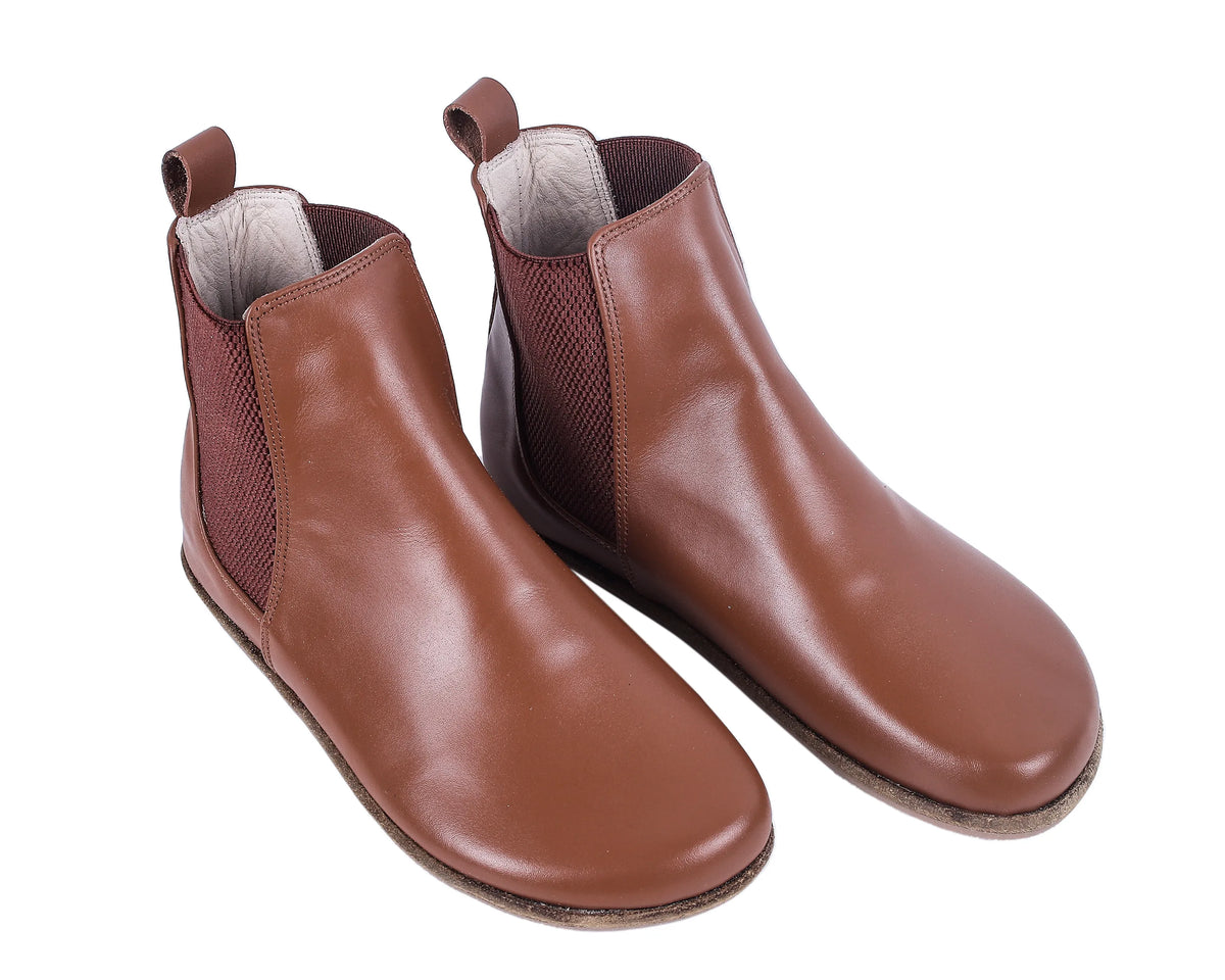 Smooth Barefoot Chelsea Boots Shoes – Classic Sole — Leather Sole – Tan