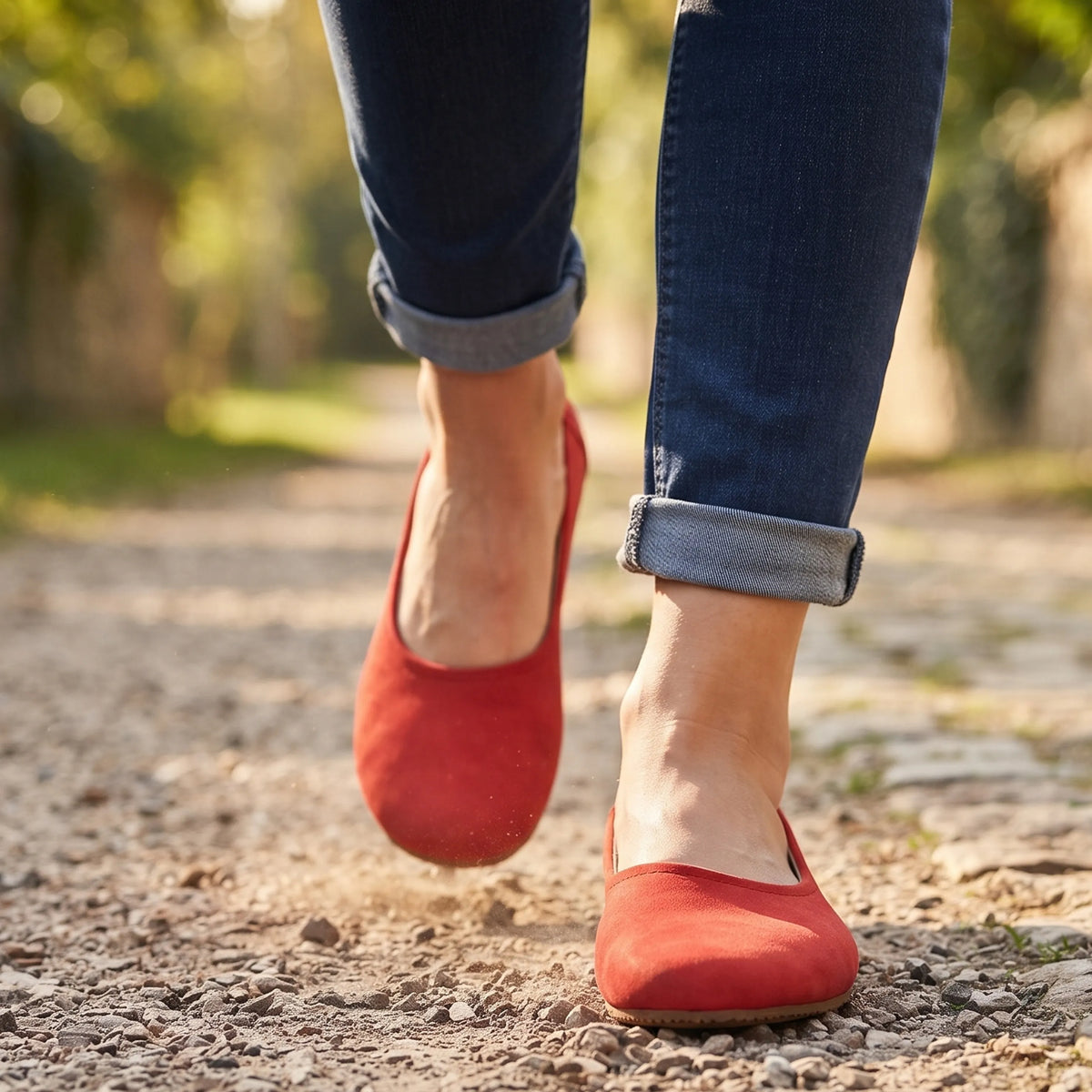 Nubuck Barefoot Ballet Shoes – Rubber Sole – Red