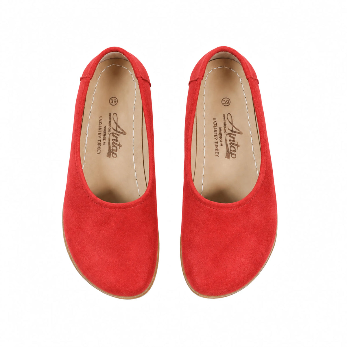 Suede Barefoot Ballet Shoes – Classic Sole — Leather Sole – Red