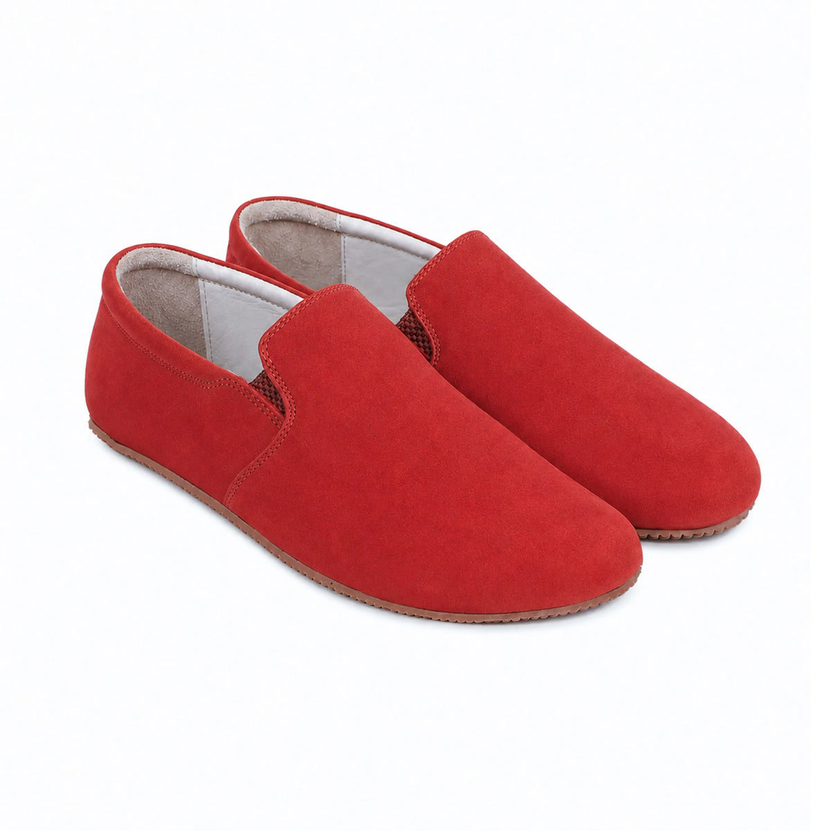 Nubuck Barefoot Slip-On Shoes – Rubber Sole – Red