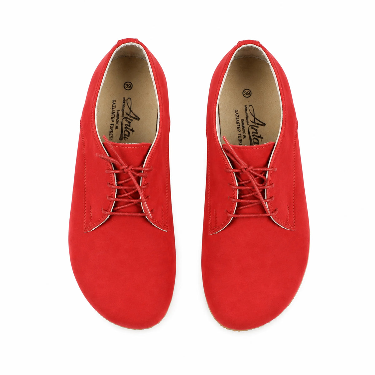 Nubuck Barefoot Oxford Shoes – Classic Sole — Leather Sole – Red