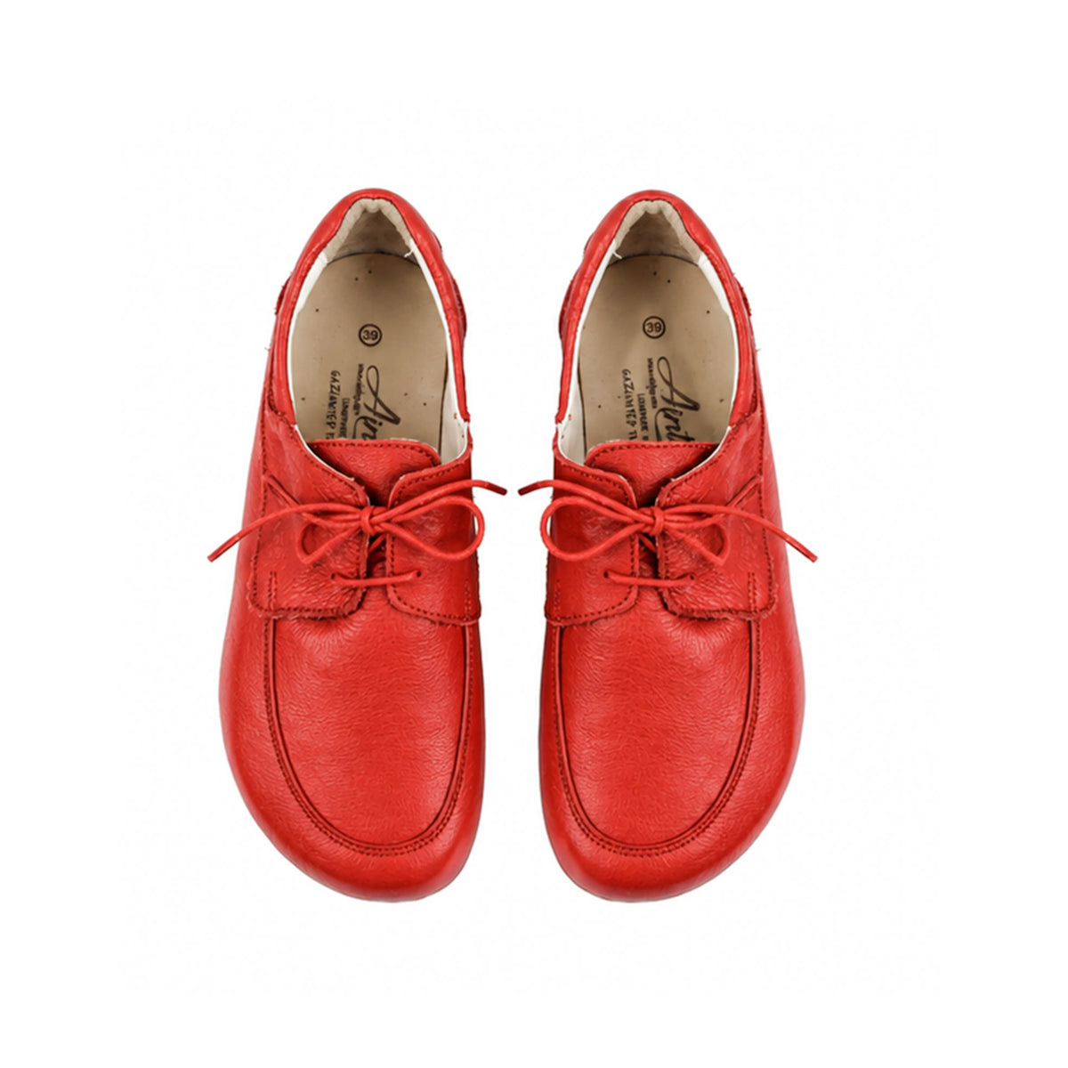 Smooth Barefoot Laces Penny Loafer Shoes – Rubber Sole – Red