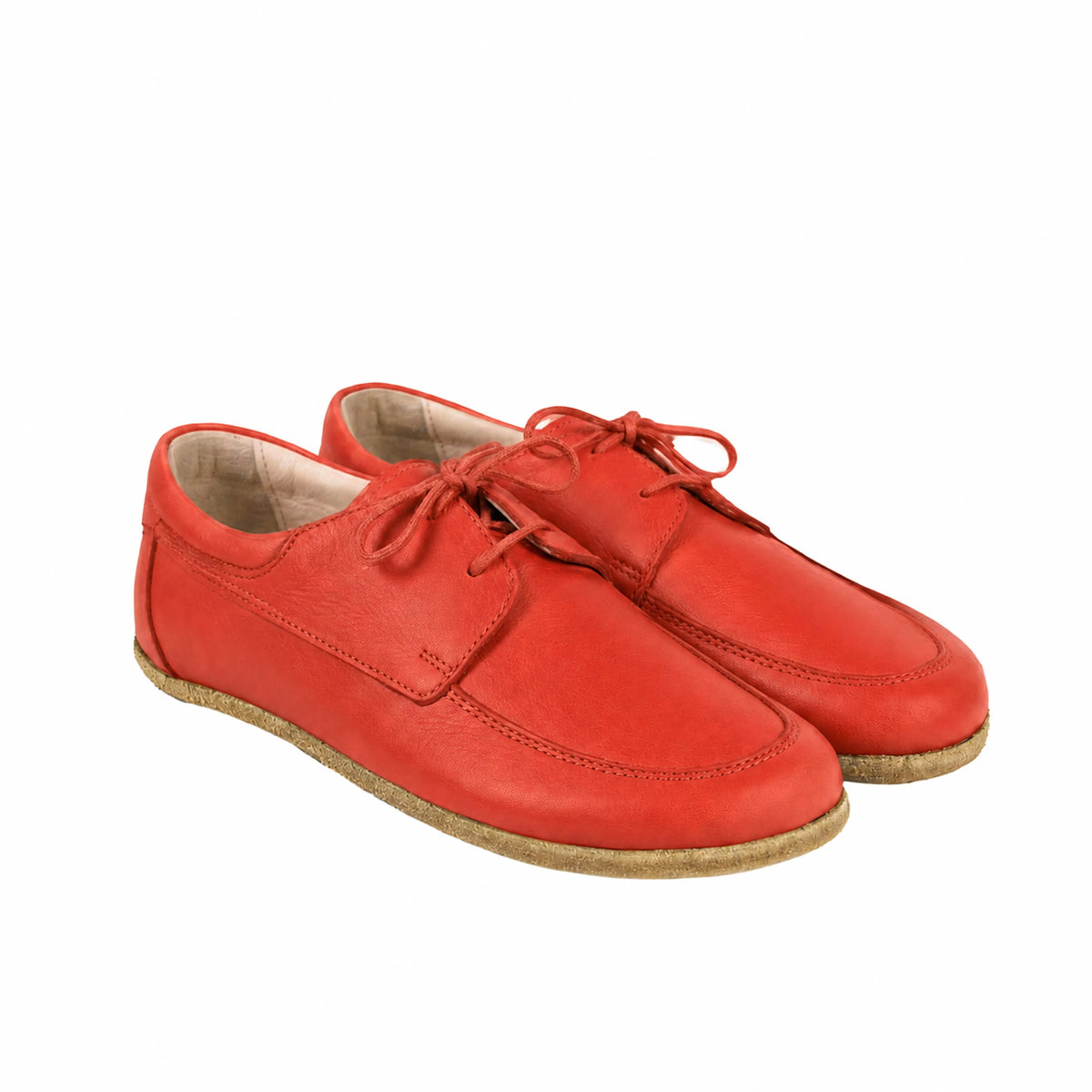 Smooth Barefoot Laces Penny Loafer Shoes – Classic Sole — Leather Sole – Red