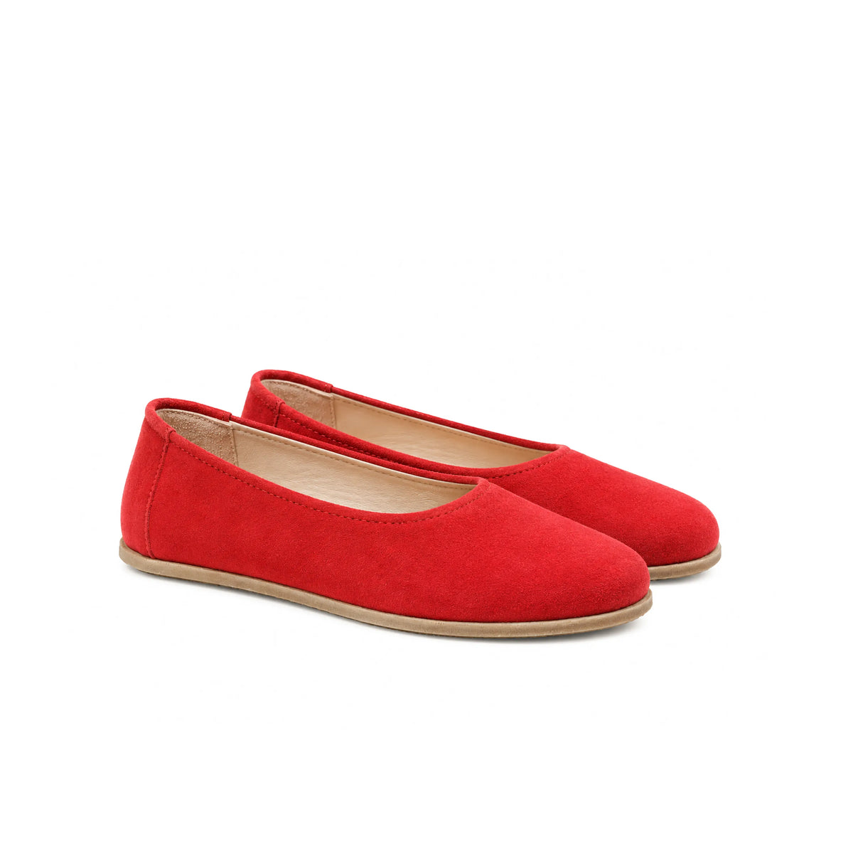 Suede Barefoot Ballet Shoes – Classic Sole — Leather Sole – Red